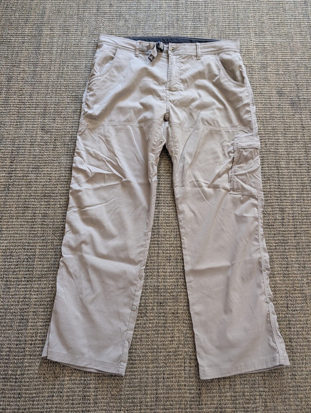Prana Zion Mens XL Cargo Pants Khaki Outdoor Hiking Travel Snap Leg Roll Up